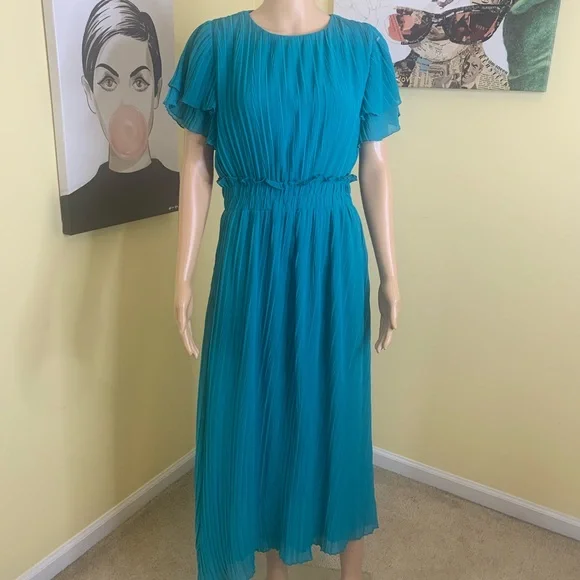 💫HP‼️💫 NWT ZARA Pleated Midi Dress in Teal, Size Medium - Picture 10 of 11